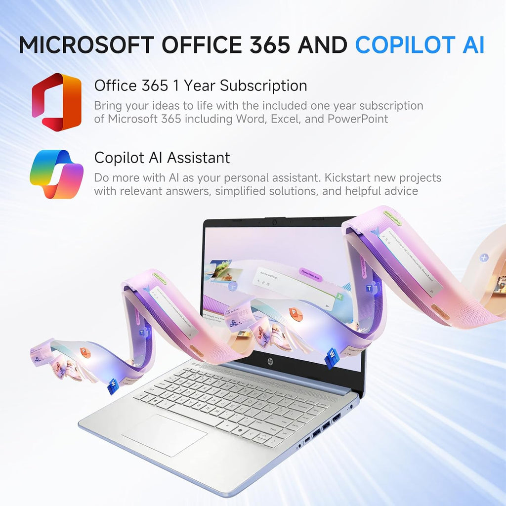 HP 2026 14 Laptop Computer Student Business, Copilot AI, Intel N150, 16GB RAM, 512 GB Storage(128GB UFS+256GB MSD+128GB UFD), 1-Year Office 365, WiFi 6, Ultra Light, Portable, Windows 11 Pro, Sky Blue