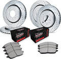 R1 Concepts Front and Rear Brake Kit Fits 2019-2025 Ram 1500| Off-Road/Tow Brake Pads and Drilled Slotted Brake Rotors| 14.9' Front & 14.8' Rear