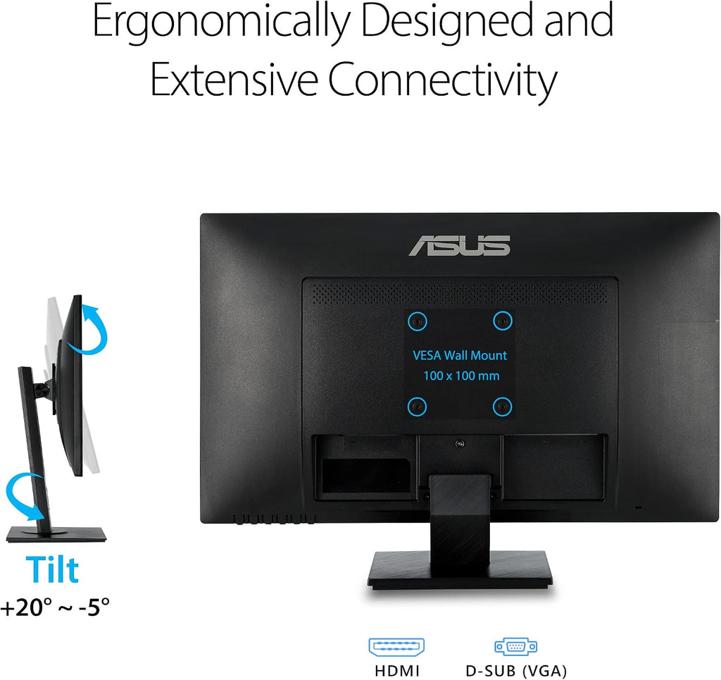 ASUS 27' 1080P Monitor - Full HD, Eye Care, Low Blue Light, Flicker-Free, VESA Mountable, Anti-Glare, D-Sub, HDMI Computer PC Monitor - VA279HAE