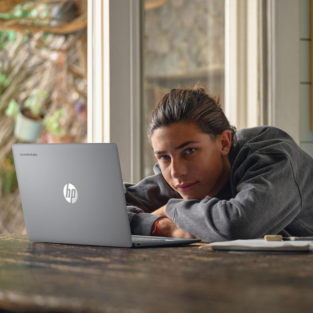 HP Chromebook Plus 14 Laptop (14' FHD Touchscreen, Intel Core i3-N305, 8GB DDR5 RAM, 256GB UFS), 1080p Webcam, Backlit Keyboard, Fast Charge, Wi-Fi 6, Chrome OS w/Wireless Mouse & Protective Sleeve