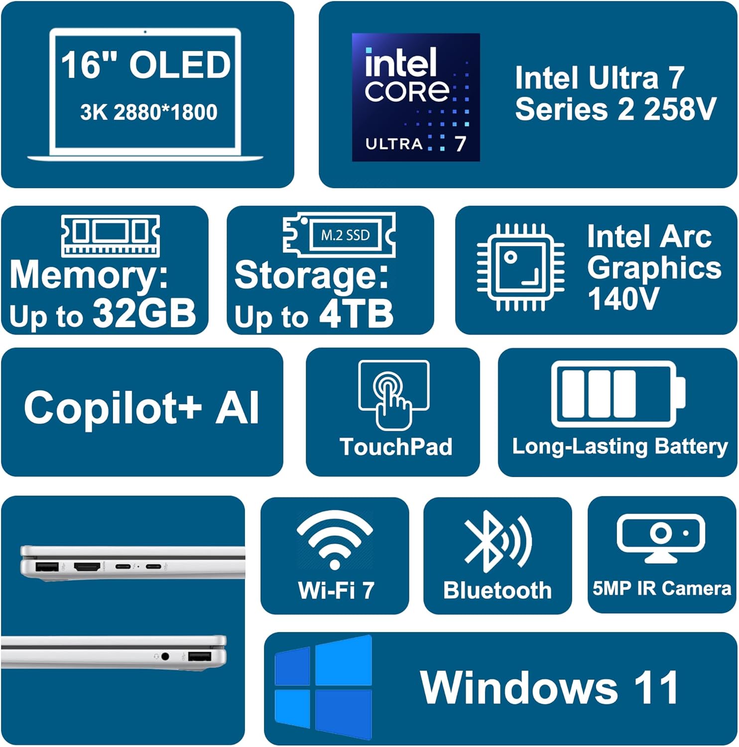 HP OmniBook 7 Flip 16 2-in-1 Professional Business Laptop 16' 3k OLED Touch Intel 8-core Ultra 7 Series 2 258V (Up to 47 Tops) 32GB RAM 4TB SSD 5MP IR Camera Wi-Fi7 Pen Win11 ICP Hub