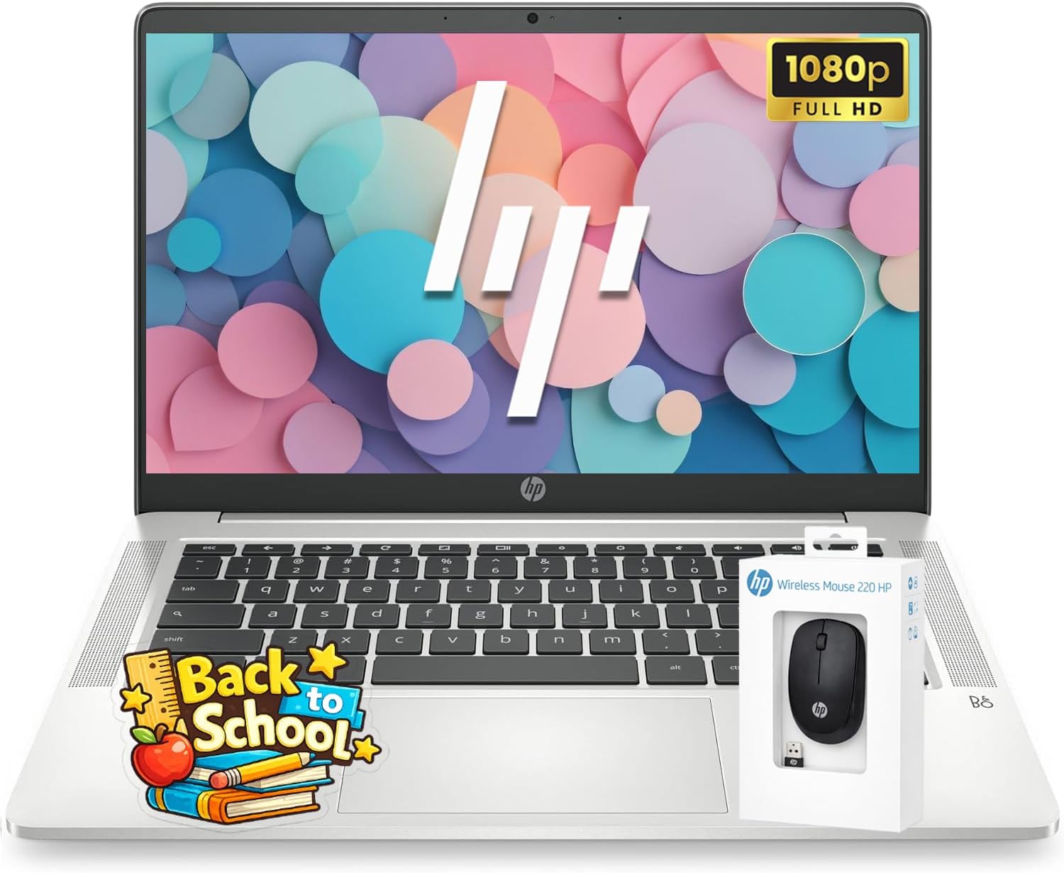 HP Chromebook 14' FHD Laptop for School & Study | Intel Processor (Up to 2.8GHz) | 4GB DDR4 RAM | 64GB eMMC | Full-Size Keyboard | SD Card Reader | 720p HD Camera | Laptop Bag & Mouse | w/o Earbuds