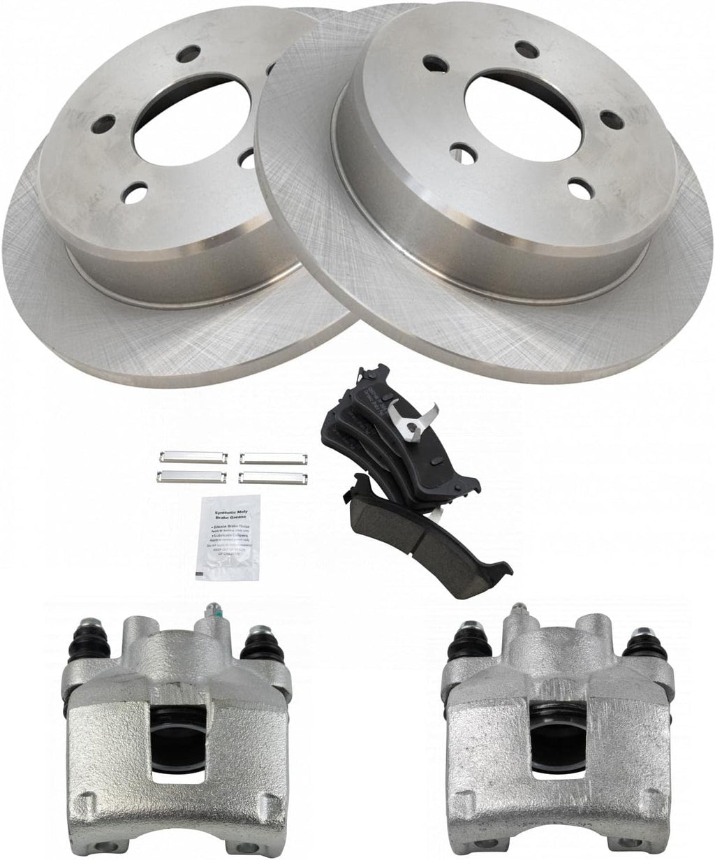 TRQ Rear Brake Pad and Rotor Set Ceramic Rotors Calipers Compatible with 1995-2001 Ford Explorer 1997-2001 Mercury Mountaineer 2002 Ranger