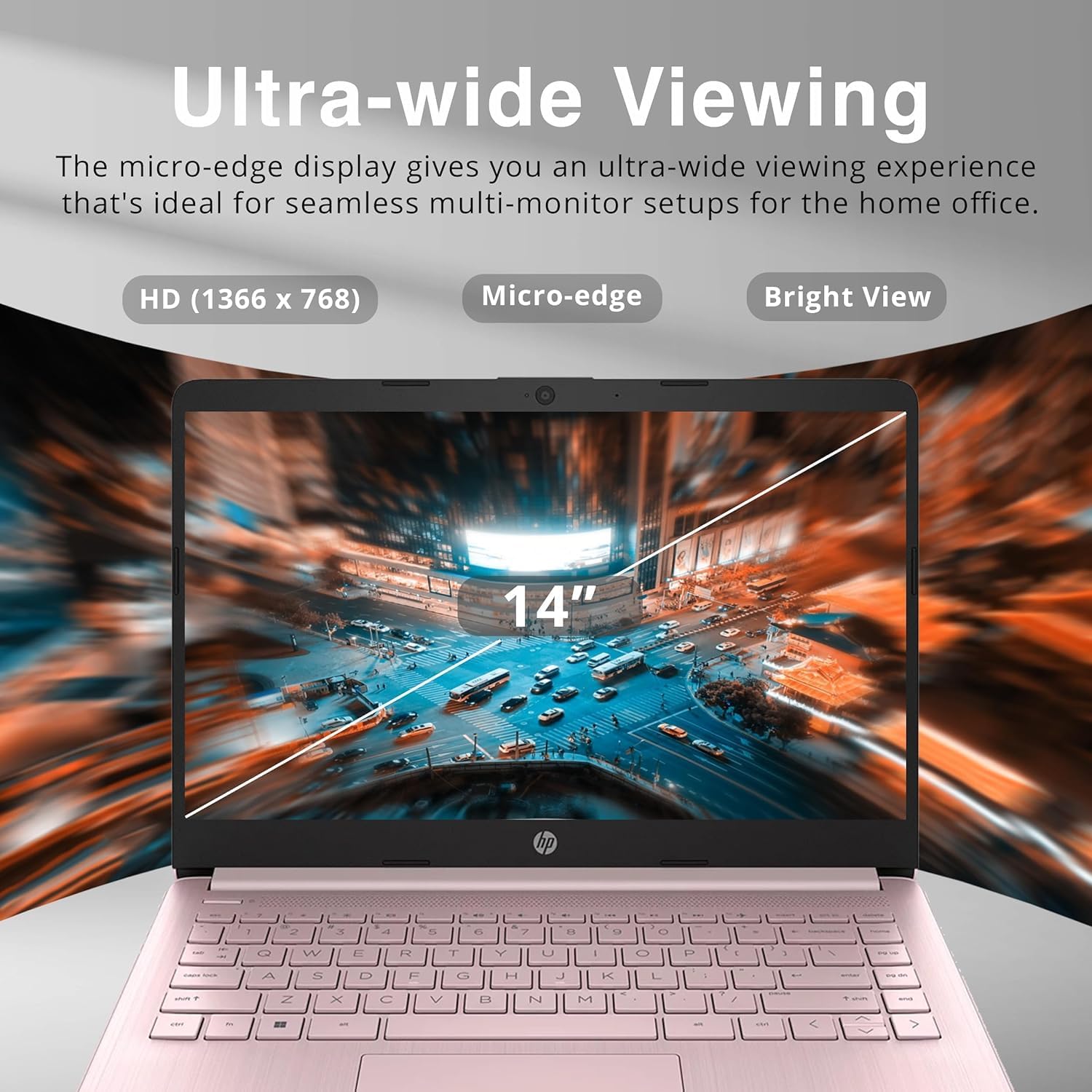 HP New 14' HD Ultra Light Thin Laptop, Quad-Core Intel Celeron Processor, 16GB RAM, 320GB (64GB eMMC+ 256GB Card), Wi-Fi, Upto 11 Hours, Windows 11 S + 1 Year Office 365+HubxcelAccessory, Pink