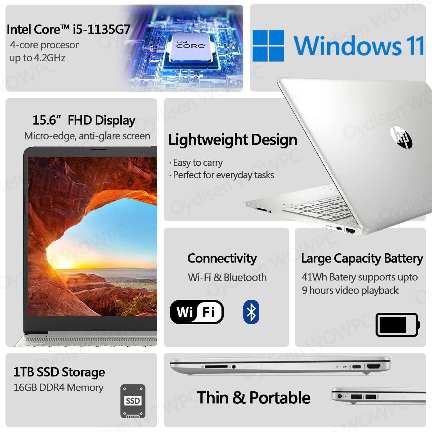 HP 15.6 inch Laptop, Intel Core i5-1135G7 Processor, 15.6' FHD Anti-Glare LED Display, HDMI, Wi-Fi and Bluetooth, Lightweight Design, Fast Charge, Windows 11 Home (16GB RAM | 1TB SSD)
