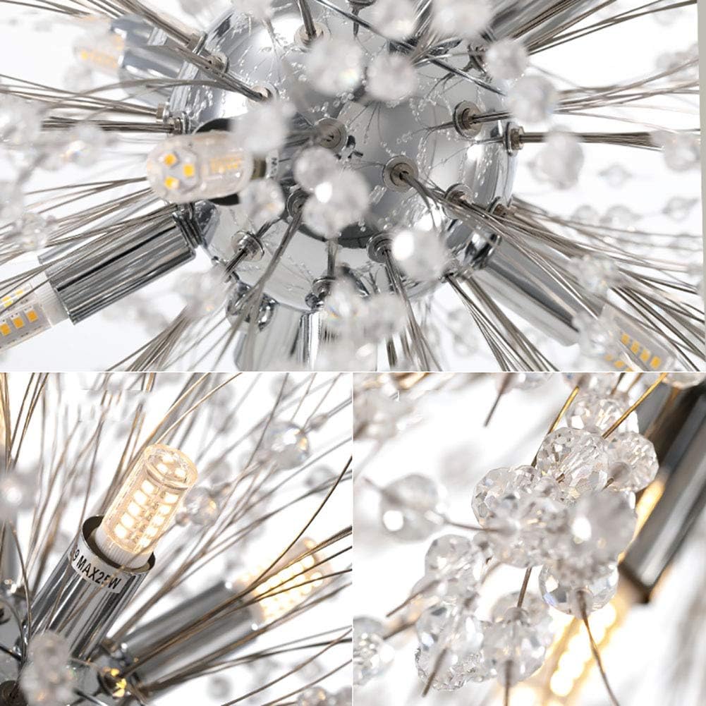 Chandelier Light, Chrome Gold Silver Crystal Sputnik Chandelier V-intage Modern Firework Pendant Light Compatible with Living Room Dining Room Bathroom Foyer Restaurant Entryway