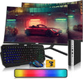 HP G3 Tiny Mini Desktop PC, Intel Core i5, 32GB RAM, 1TB SSD with Dual 27 inch Curved Monitor, AI Enabled RGB Keyboard Mouse, RGB Soundbar and Webcam Windows 11 (Renewed)