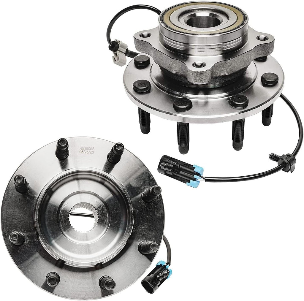 Detroit Axle - 4WD Front Brake Kit for Silverado Sierra Suburban 2500 HD 3500 Chevy GMC Hummer H2, Drilled & Slotted Brake Rotors Wheel Bearing Hubs Wheel Lug Nuts Socket Key Replacement