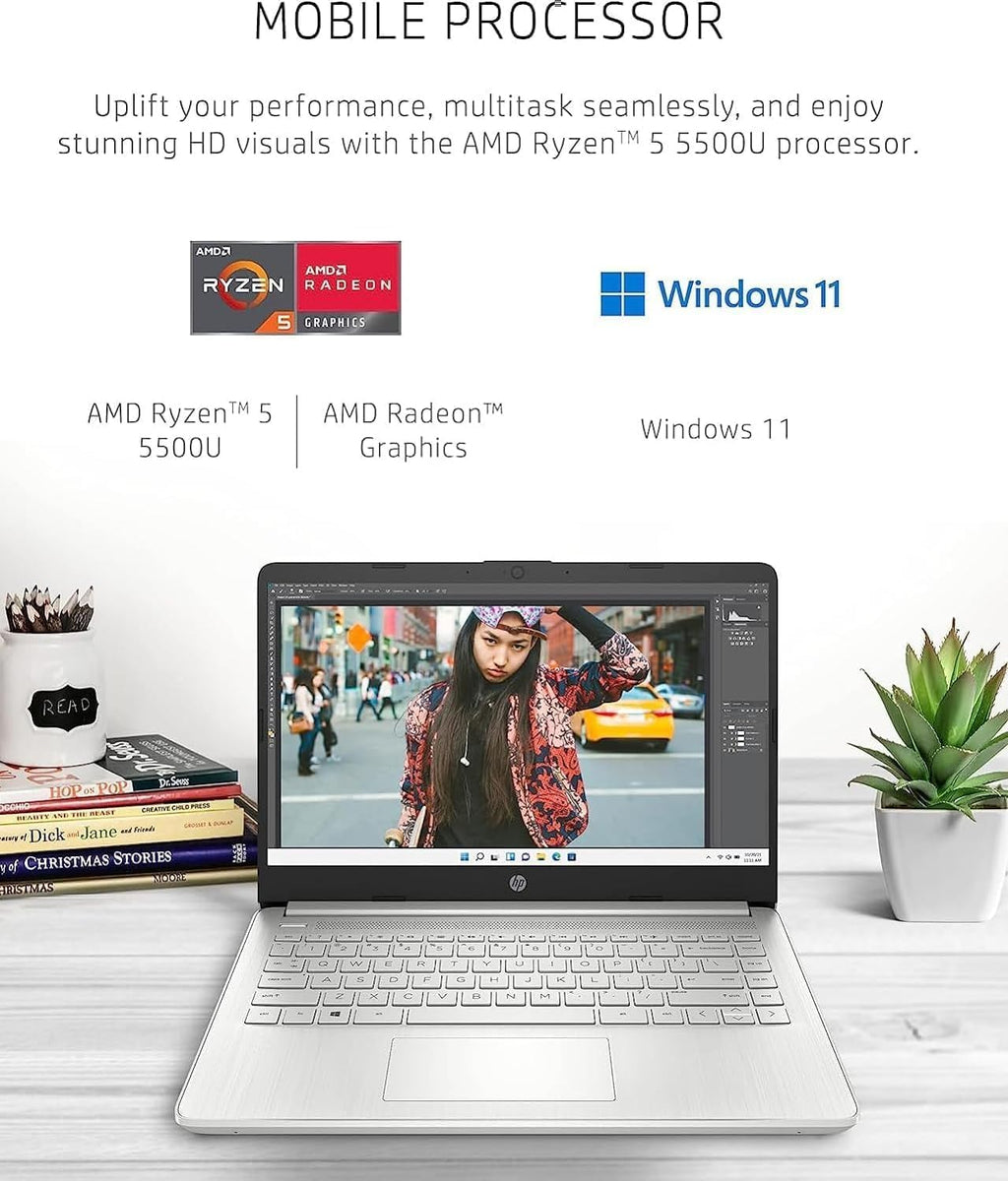 HP 14' HD Laptop, AMD Ryzen 5 5500U Hexa-Core Processor, 32GB RAM 2TB PCIe SSD, Bluetooth, Webcam, WiFi, SD Media Card Reader, Windows 11 Home, Natural Silver
