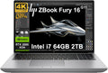 HP ZBook Fury 16 G11 Mobile Workstation Laptop (16' 4K UHD, NVIDIA RTX 2000 Ada 8GB, Intel 20-Core i7-13850HX, 64GB DDR5 RAM, 2TB SSD) for Engineer, Designer, IR Webcam, 2x Thunderbolt 4, Win 11 Pro
