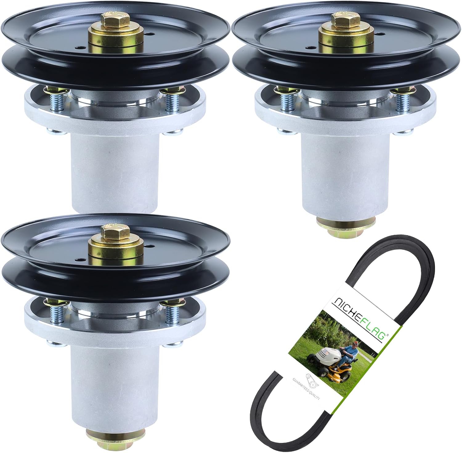 3 Pack 601804 Spindle Assembly with 604704 Spindle Pulley 604711 Belt (5/8x154) Replaces 607418 Spindle Assembly for Huster Raptor SD 60, Raptor 60, SD 60, Hustler XD 60, 932541 Decks