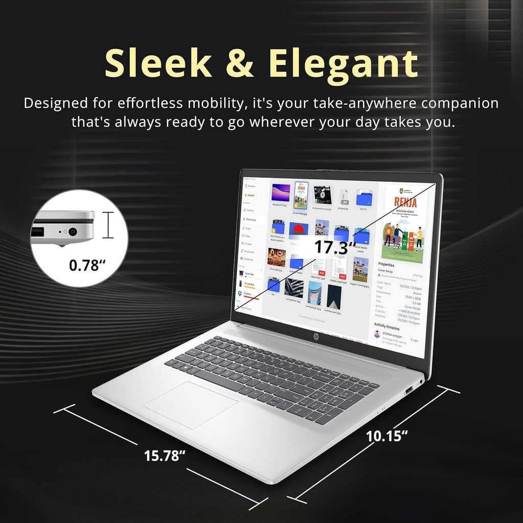 HP 17.3-inch Business Laptop 2026 - AMD Ryzen 5 7430U, 32GB RAM, 1TB SSD, FHD Anti-Glare Display, Windows 11 Pro, Copilot AI, Ideal for Office & Students, AMD Radeon Graphics, Bundle AI Voice Recorder