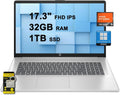 HP 17 Business Laptop 17.3' FHD IPS AMD Hexa-core Ryzen 5 7430U (Beats i7-1255U) 32GB RAM 1TB SSD Type-C Fast Charge Long-Lasting Battery Win11Pro ICP Accessory