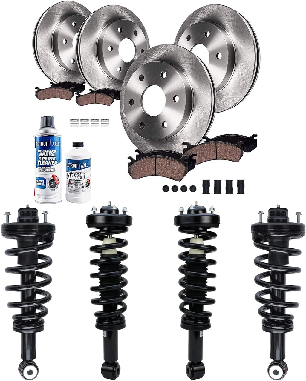 Detroit Axle - 14pc Brake Struts Kit for 2007-2009 Ford Expedition Lincoln Navigator Brake Rotors Ceramic Brakes Pads Ready Suspension Struts Front and Rear Replacement [w/o Electronic Suspension]