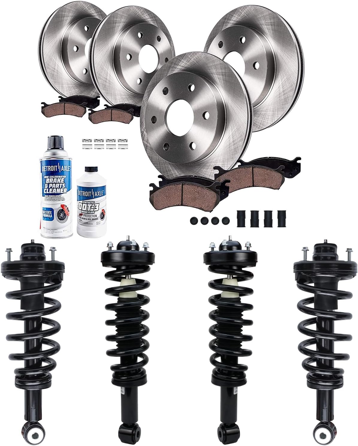 Detroit Axle - 14pc Brake Struts Kit for 2007-2009 Ford Expedition Lincoln Navigator Brake Rotors Ceramic Brakes Pads Ready Suspension Struts Front and Rear Replacement [w/o Electronic Suspension]