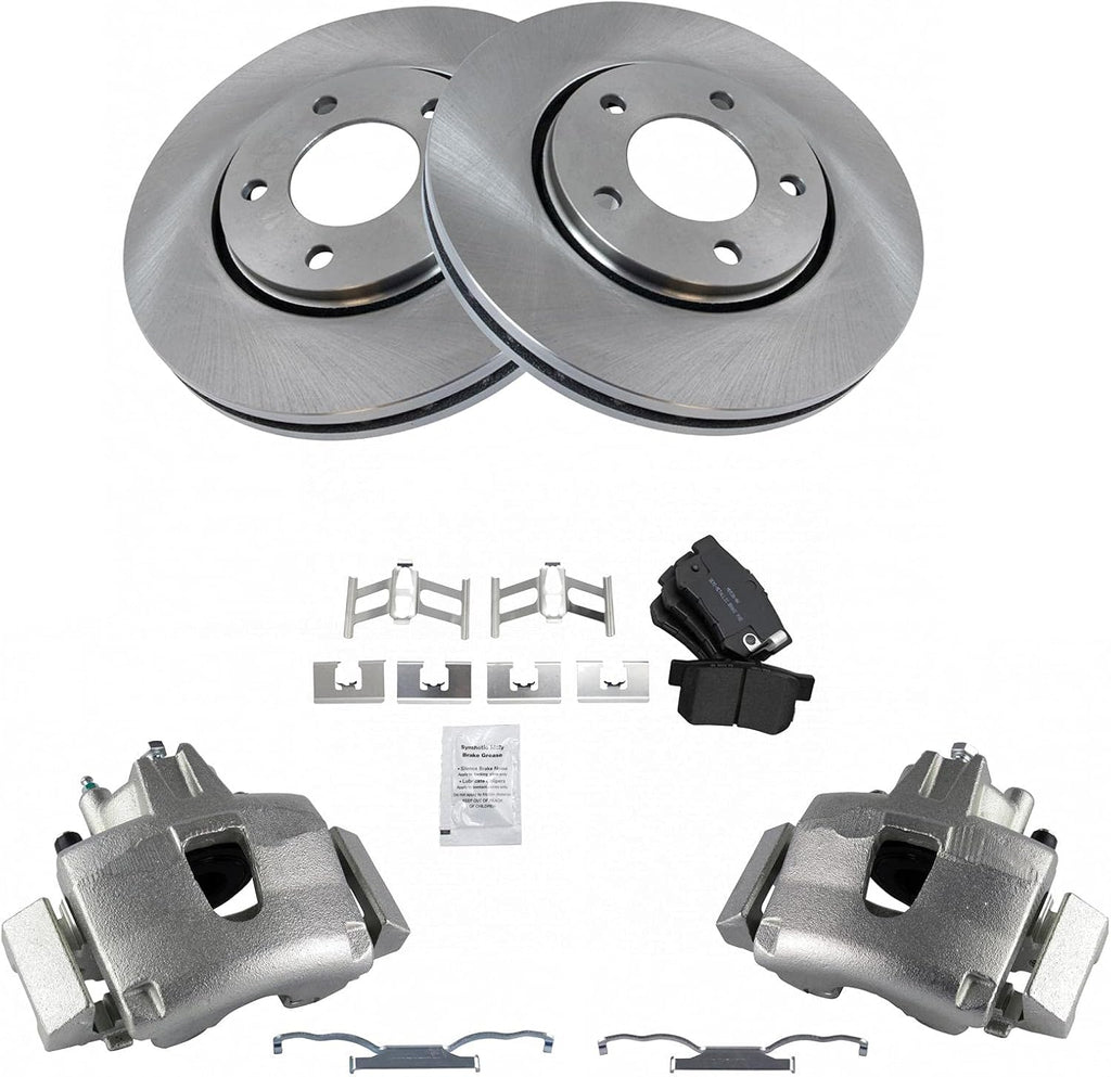 TRQ Front Brake Pad & Rotor Kit Brake Caliper Brake Pads Brake Rotor Semi-Metallic Vented Compatible with 2001-2007 Chrysler Town & Country 2003-2007 Dodge Caravan Grand Caravan