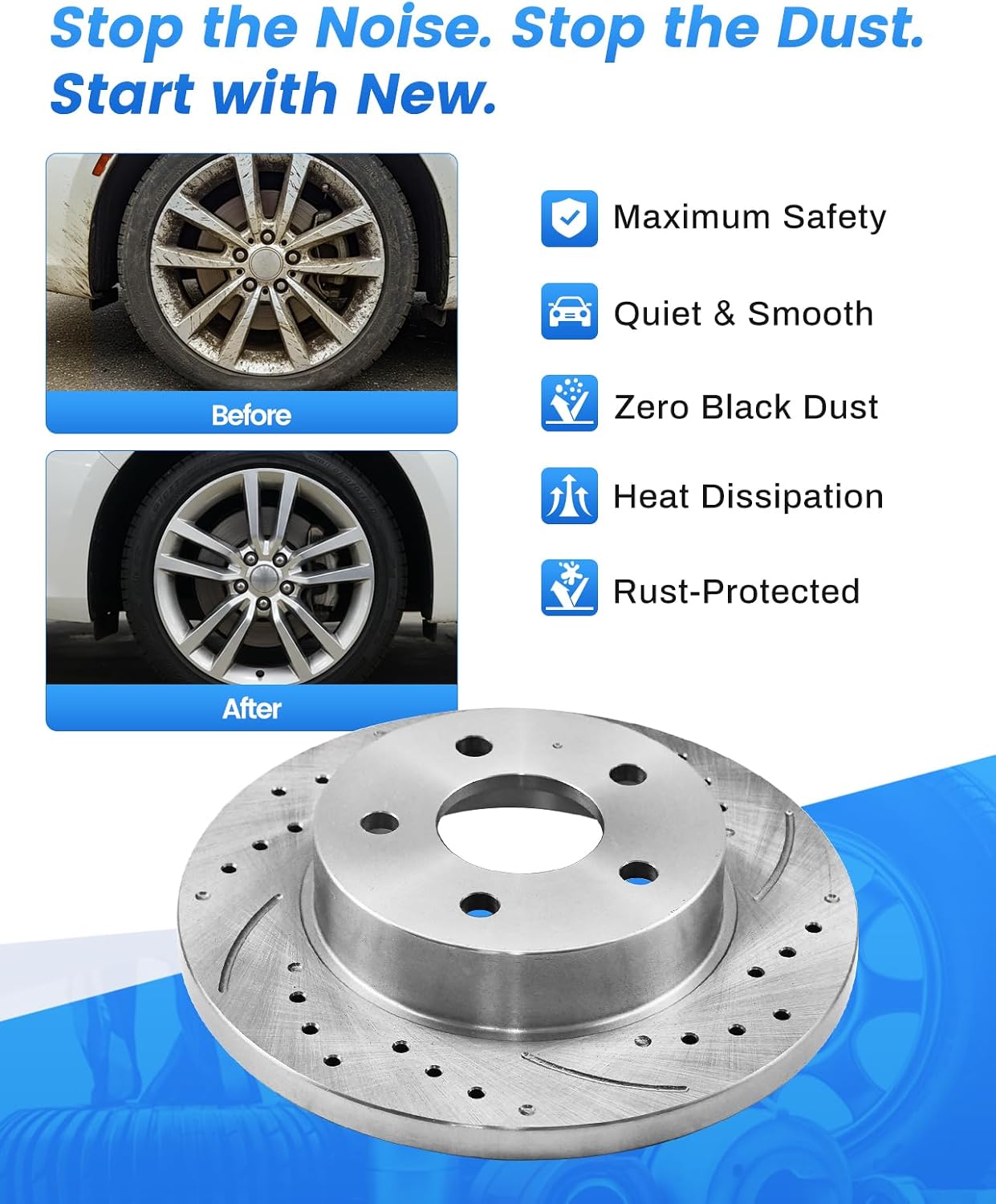 Anpulsero Rear Brake Pads and Rotors Kit Compatible with 2011-2020 Jeep Grand Cherokee, 2011-2020 Dodge Durango|Low Dust Noise Free-Drilled Slotted Brake Rotors Kit| 53061 & D1498-8698 | 329.9mm(13in)
