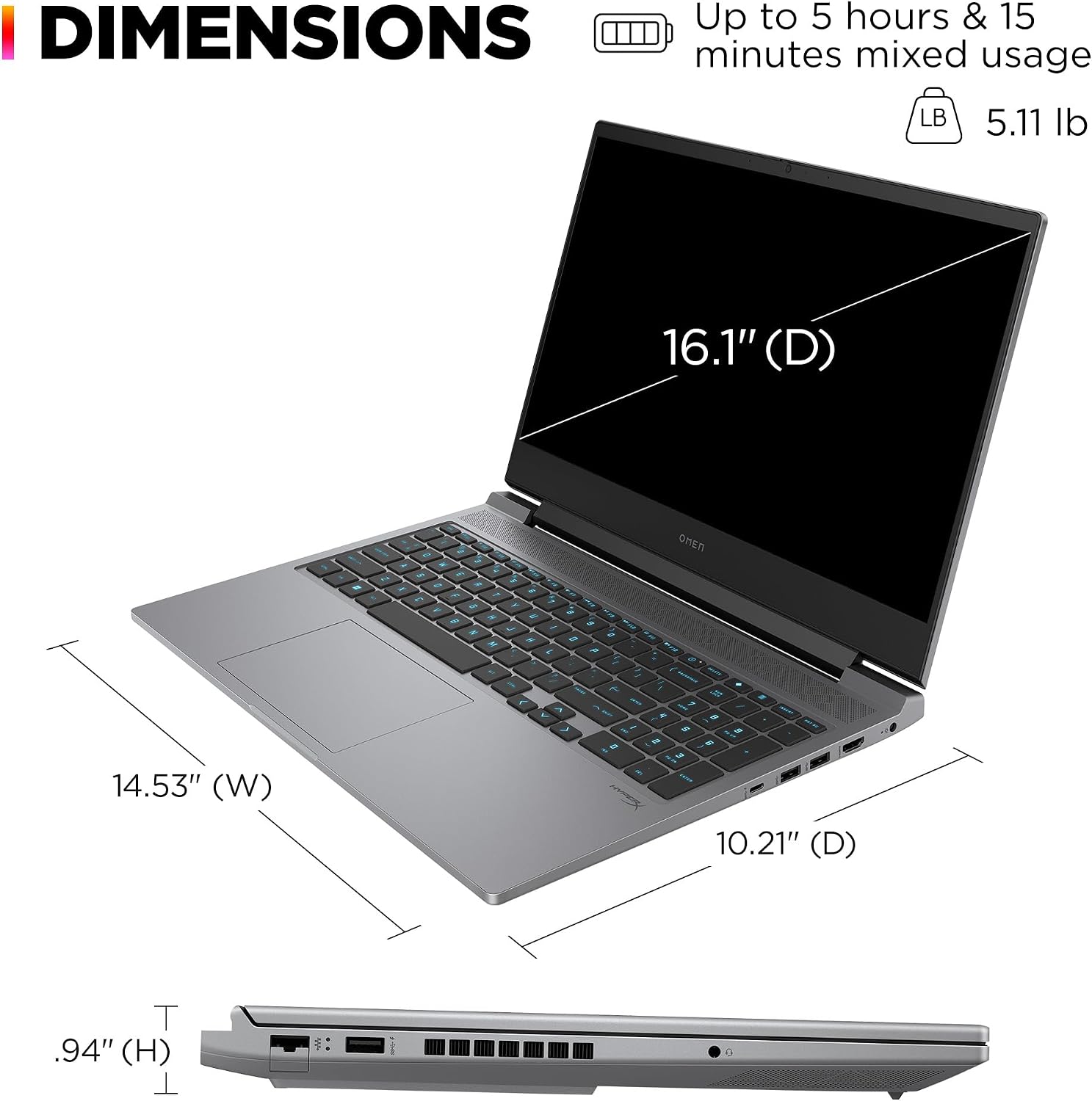 HP OMEN 16 inch Laptop, FHD 144Hz Display, Intel Core i7-14700HX, 16 GB RAM, 512 GB SSD, NVIDIA GeForce RTX 4060 GPU (8 GB Dedicated), Windows 11 Home, 16-ae0009nr (2024)