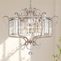 Modern Crystal Chandelier for Dining Room 24' Brushed Nickel Light Fixtures 6-Light Farmhouse Pendant Lighting for Kitchen Island Bedroom Hallway Entryway