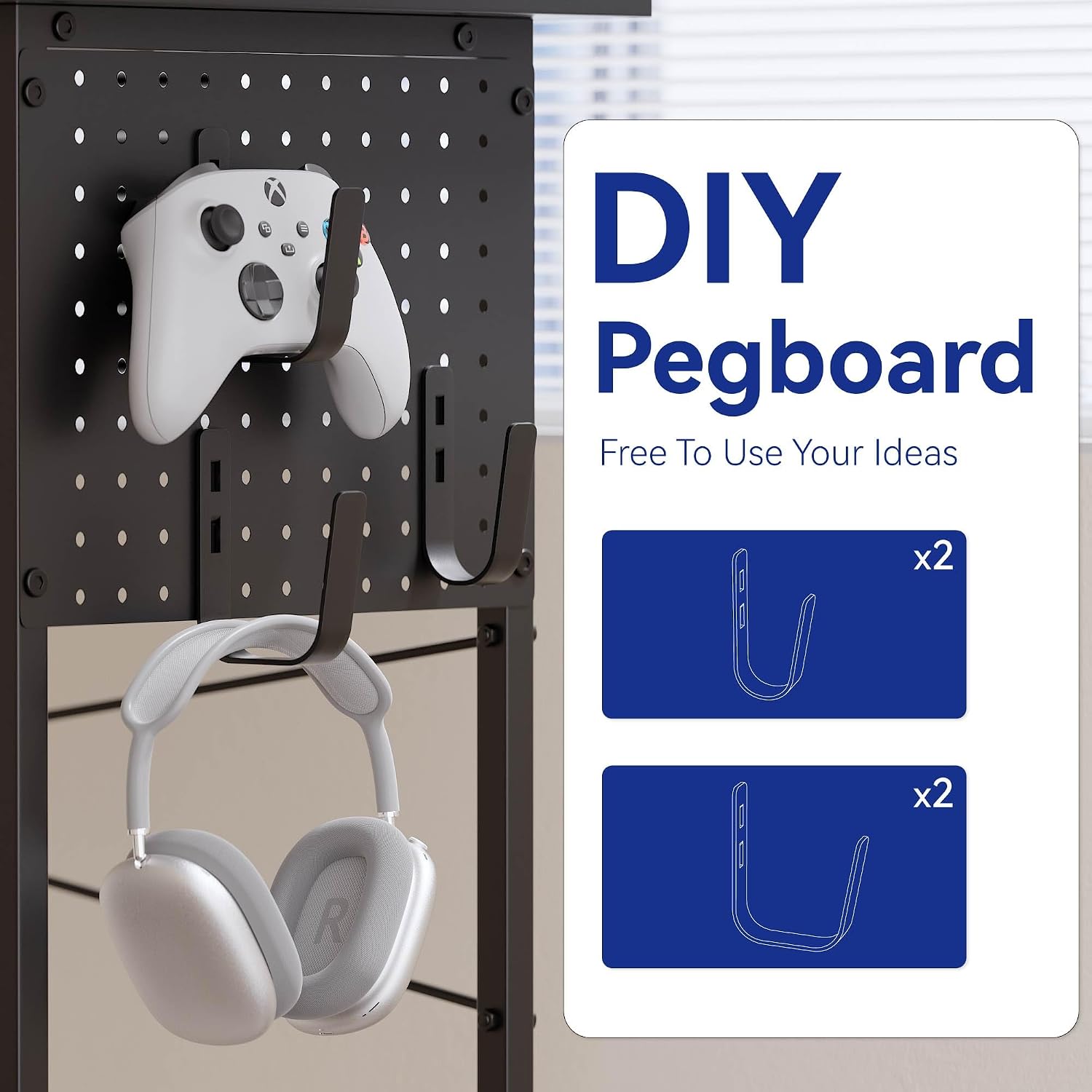 Pamray 64 Inch L Shaped Gaming Desk with Power Outlets and Led Lights, Large Corner Computer Desk with Monitor Stand and Pegboard, PC Table for Home Office and Bedroom Grey