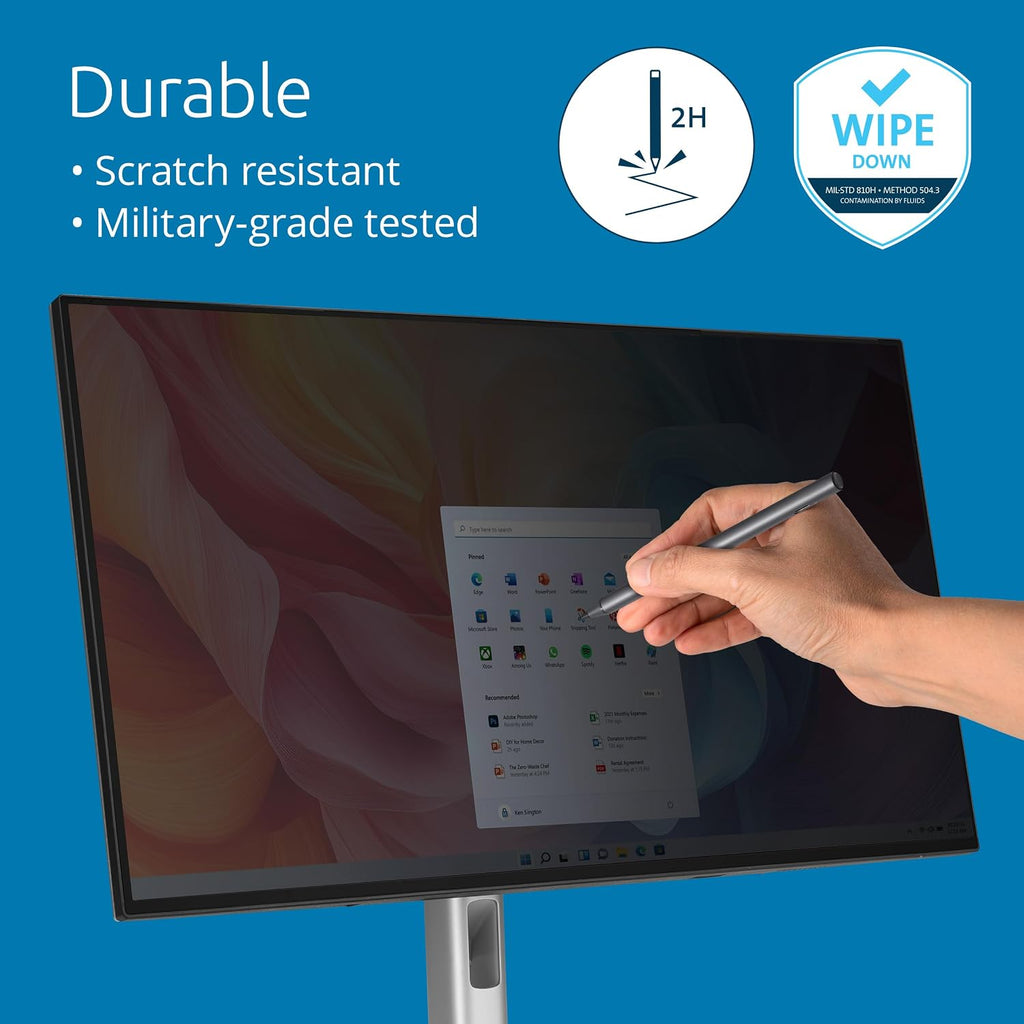 Kensington High Clarity Privacy Screen for 27 inch 16:9 Widescreen Monitor, Easy Installation Computer Privacy Filter for Desktop, 2H hardness Protection, Compatible with LG Samsung Dell, HC270A169A