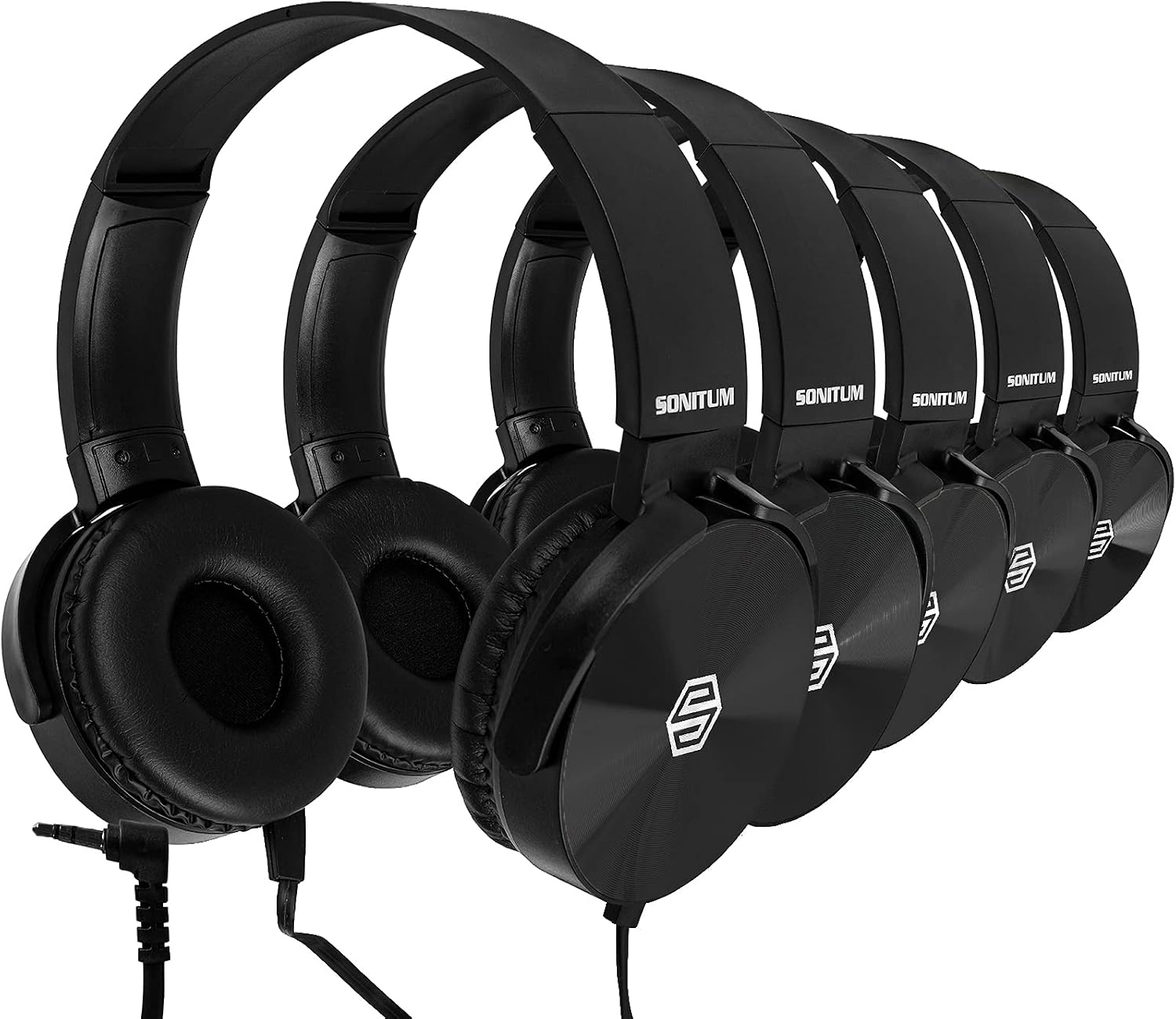 Sonitum Classroom Headphones-Bulk 25-Pack, Student On Ear Comfy Swivel Earphones for Library, School, Airplane, Kids-for Online Learning and Travel, HQ Stereo Sound 3.5mm Jack (Black Set)