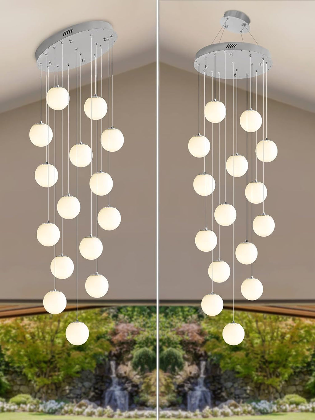 ykolupty H 138' Large Chandelier with White Globe Glass Dimmable Ceiling Light Glass Pendant Light for Kitchen Island, Dining Room, Living Room, Entry Hallway, LED Bulbs Included