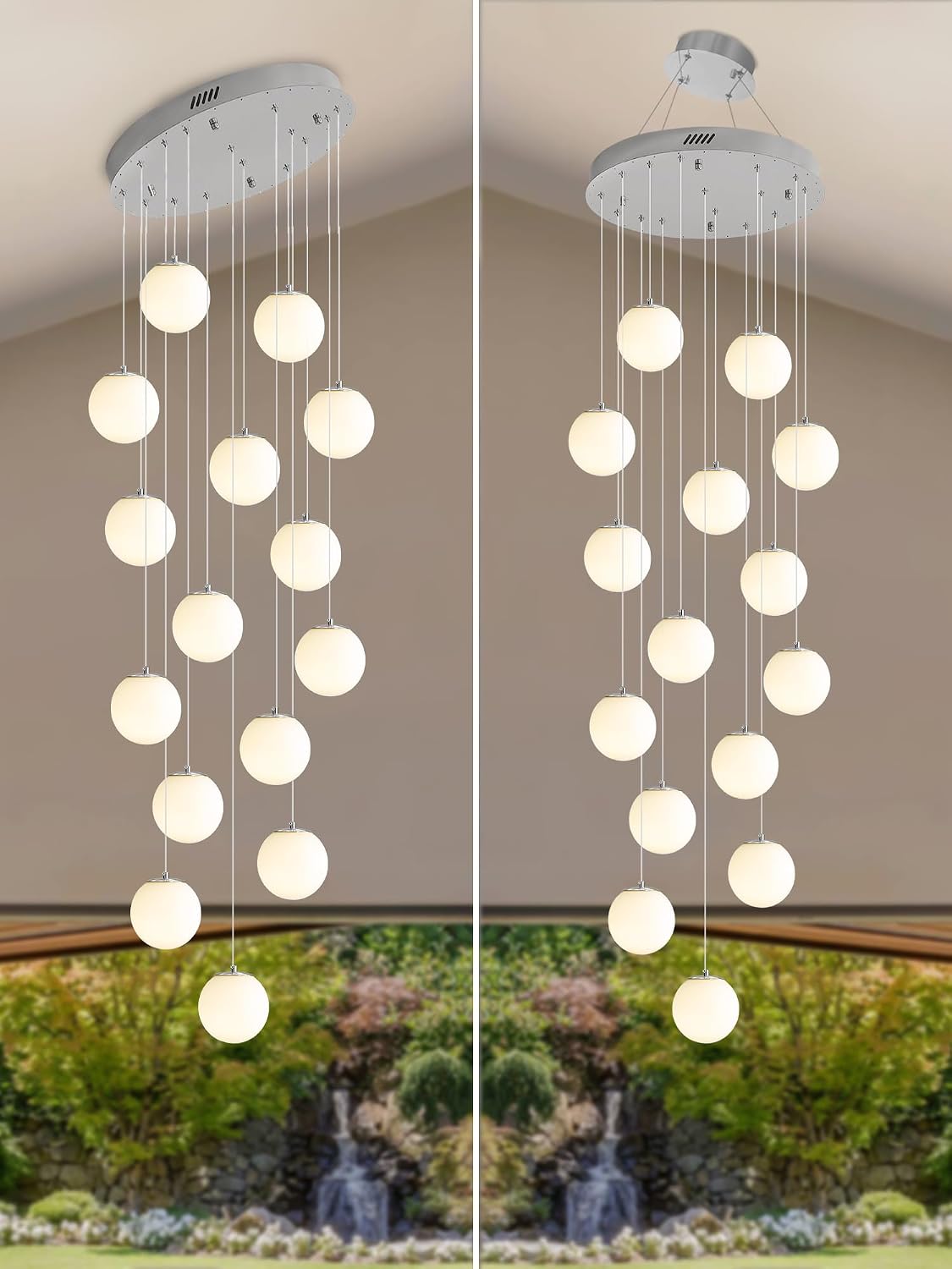 ykolupty H 138' Large Chandelier with White Globe Glass Dimmable Ceiling Light Glass Pendant Light for Kitchen Island, Dining Room, Living Room, Entry Hallway, LED Bulbs Included