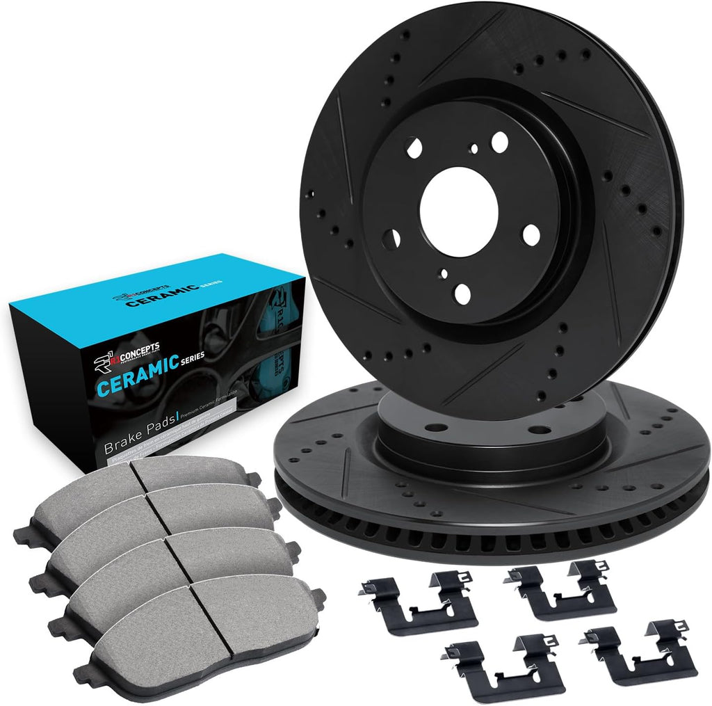R1 Concepts Front Brake Kit Fits 2019-2022 Mazda CX-5; 2016-2022 Mazda CX-9| Ceramic Pads, Drilled Slotted Rotors| Hardware| 12.6' Front
