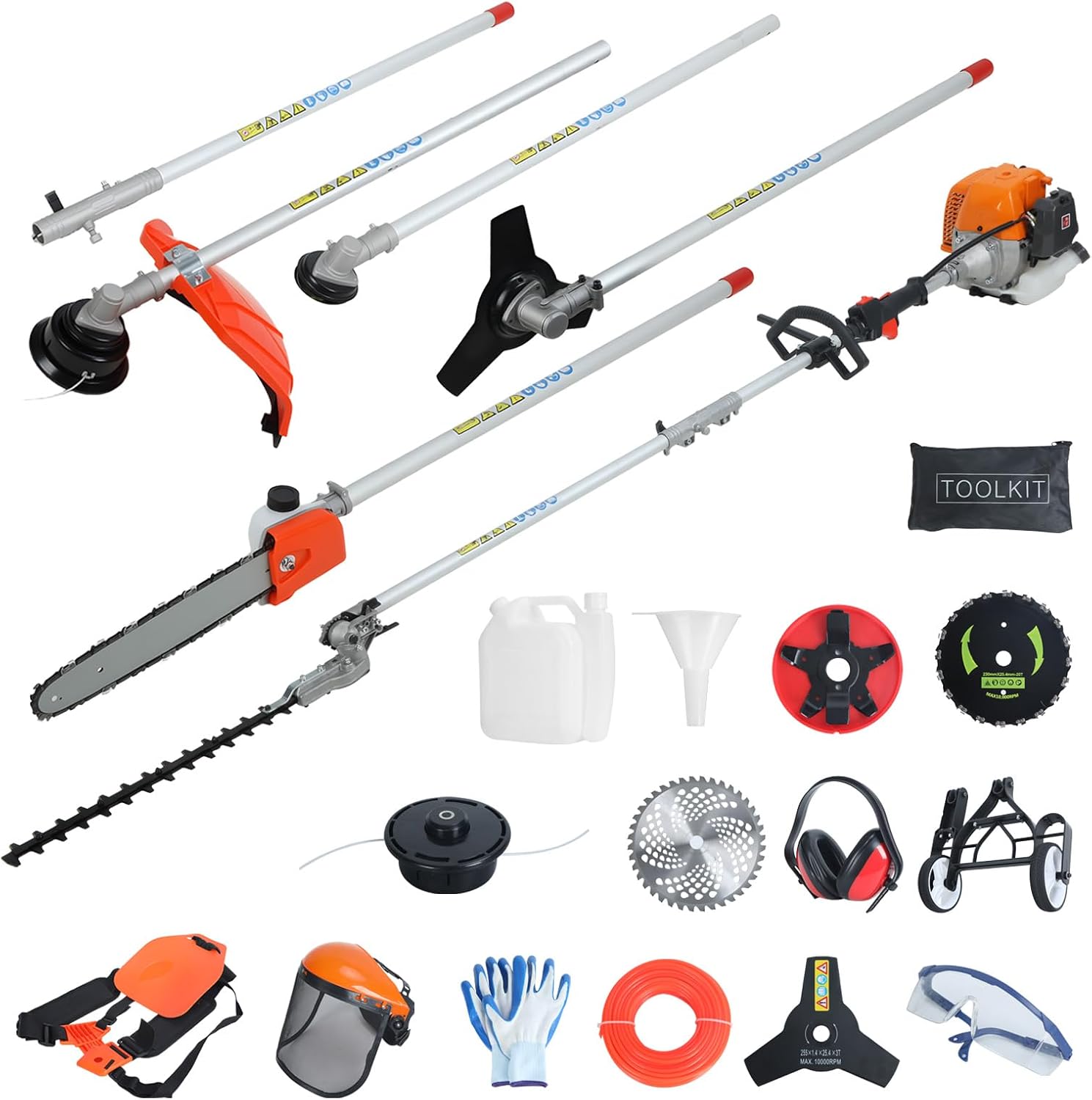 2025 Upgrated 8 Functions Gas Powered Weed Eater 2.3KW Powerful Gas Weed Wacker, String Trimmer, Brush Cutter with Extension Pole Air-Cooled 1.2L Gas Tank 9500rpm 52cc 2-Stroke