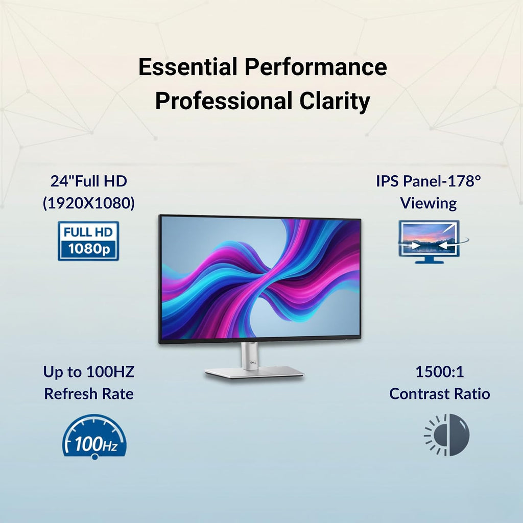 Dell P2425H Computer Monitor Screen 24' 16:9 IPS Display with Stand - 100Hz Full HD, 1920 x 1080 with DisplayPort, HDMI, USB 3.0 Upstream & Power Cable - New