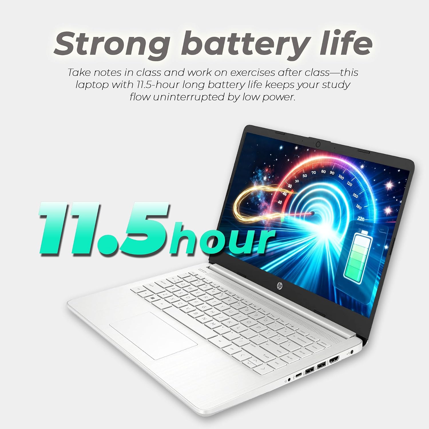 HP 14' Laptop, Intel Dual-Core CPU, 16GB RAM, 256GB SSD, Soft White Finish, HD Display, Windows 11, Microsoft 365 Web Apps with 1TB OneDrive