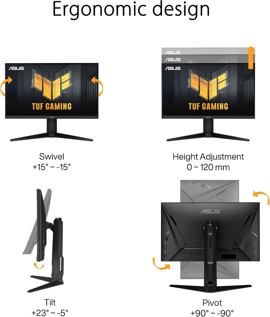 ASUS TUF Gaming 27' 1080P Monitor (VG279QL3A) - Full HD, 180Hz, 1ms, Fast IPS, Extreme Low Motion Blur, FreeSync Premium, G-SYNC Compatible, Speakers, DisplayPort, Height Adjustable, 3 Year Warranty