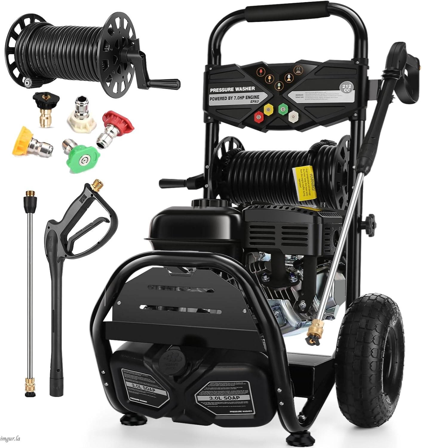 4200PSI Professional Gas Pressure Washer, 4GPM 212CC 7.0 HP 10' Wheels Commercial Gas Power Washer with 3L Foam Bottle 5 Nozzles 32FT Hose for Home Car Fence Driveway (EPA/CARB/ETL Compliant), 77LBS
