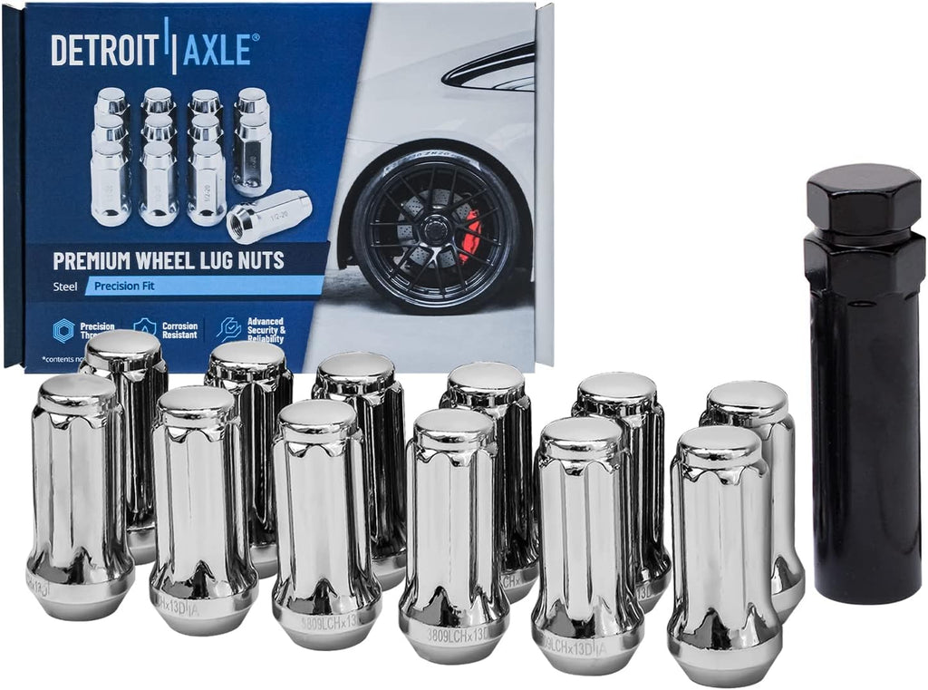 Detroit Axle - Rear Drilled & Slotted Rotors Brake Pads Wheel Hubs +12pc Lug Nuts w/key Replacement for Enclave Acadia Traverse Outlook - 8pc Set