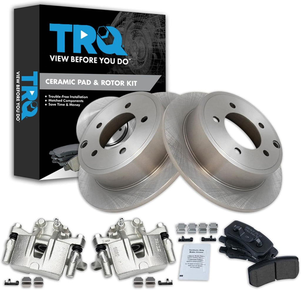 TRQ Rear Brake Pad and Rotor Set Ceramic Rotors Calipers 262mm Diameter Compatible with 2009-2011 Mitsubishi Lancer