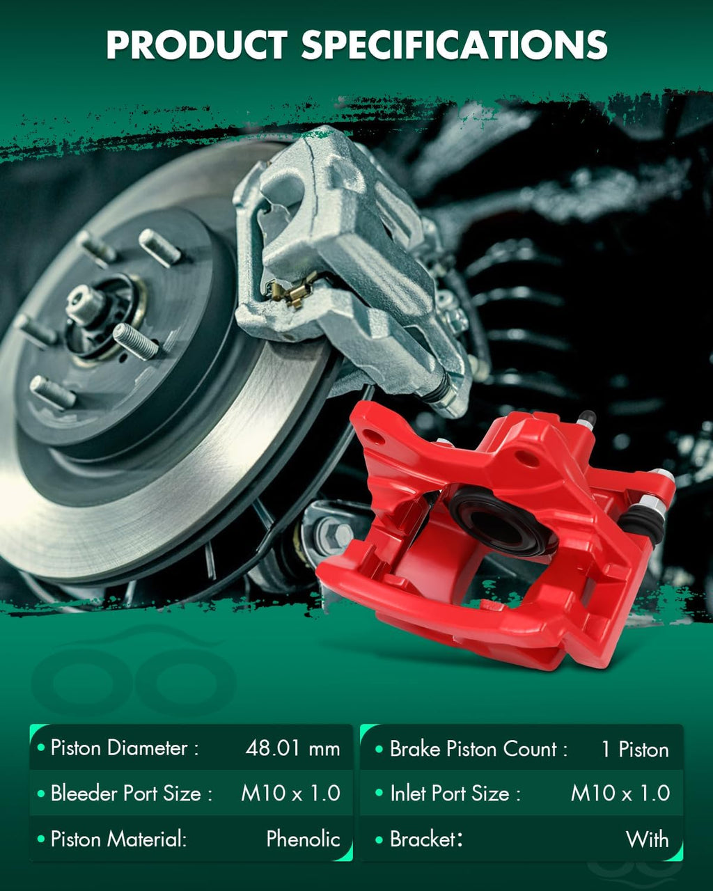 SCITOO 18B5046 18B5047 Disc Brake Calipers Assembly with Bracket Red Fit For Dodge Nitro 2007-2011,For Jeep Liberty 2008-2012,For Jeep Wrangler 2007-2017,For Jeep Wrangler JK 2018