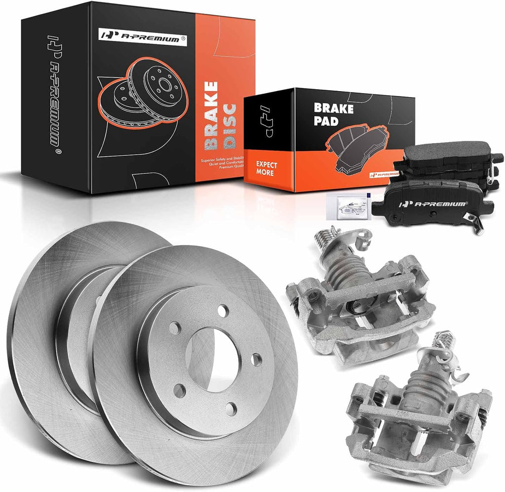 A-Premium Rear Disc Brake Rotors and Ceramic Pads Kit with Calipers Compatible with Chevrolet Impala 2011-2013 Impala Limited 2014-2016 Buick LaCrosse 2005-2009 Allure Pontiac Grand Prix 8-PC Set
