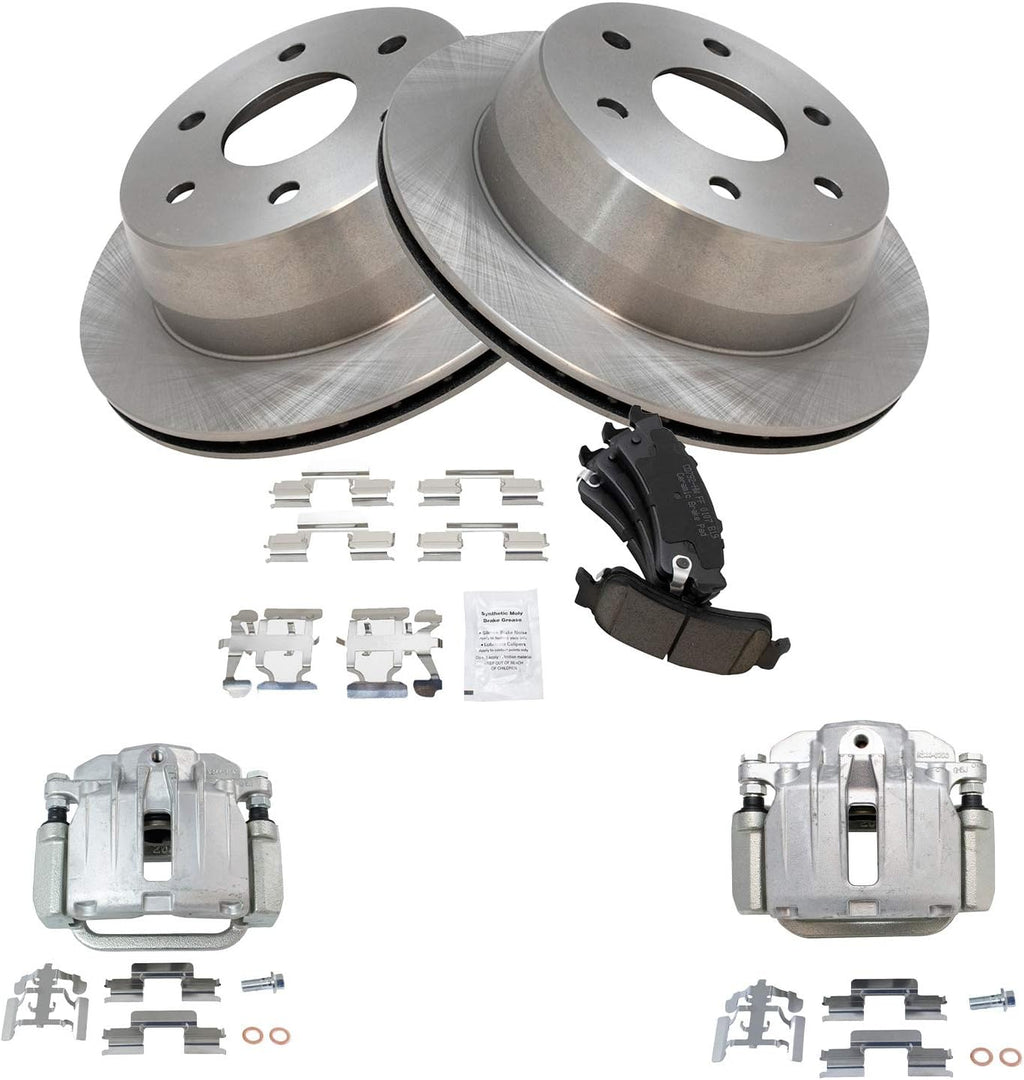 TRQ Rear Brake Pad and Rotor Set Ceramic Vented Rotors Calipers Compatible with 2003-2006 Chevrolet Silverado GMC Sierra 1500 2007 Silverado Sierra 1500 Classic