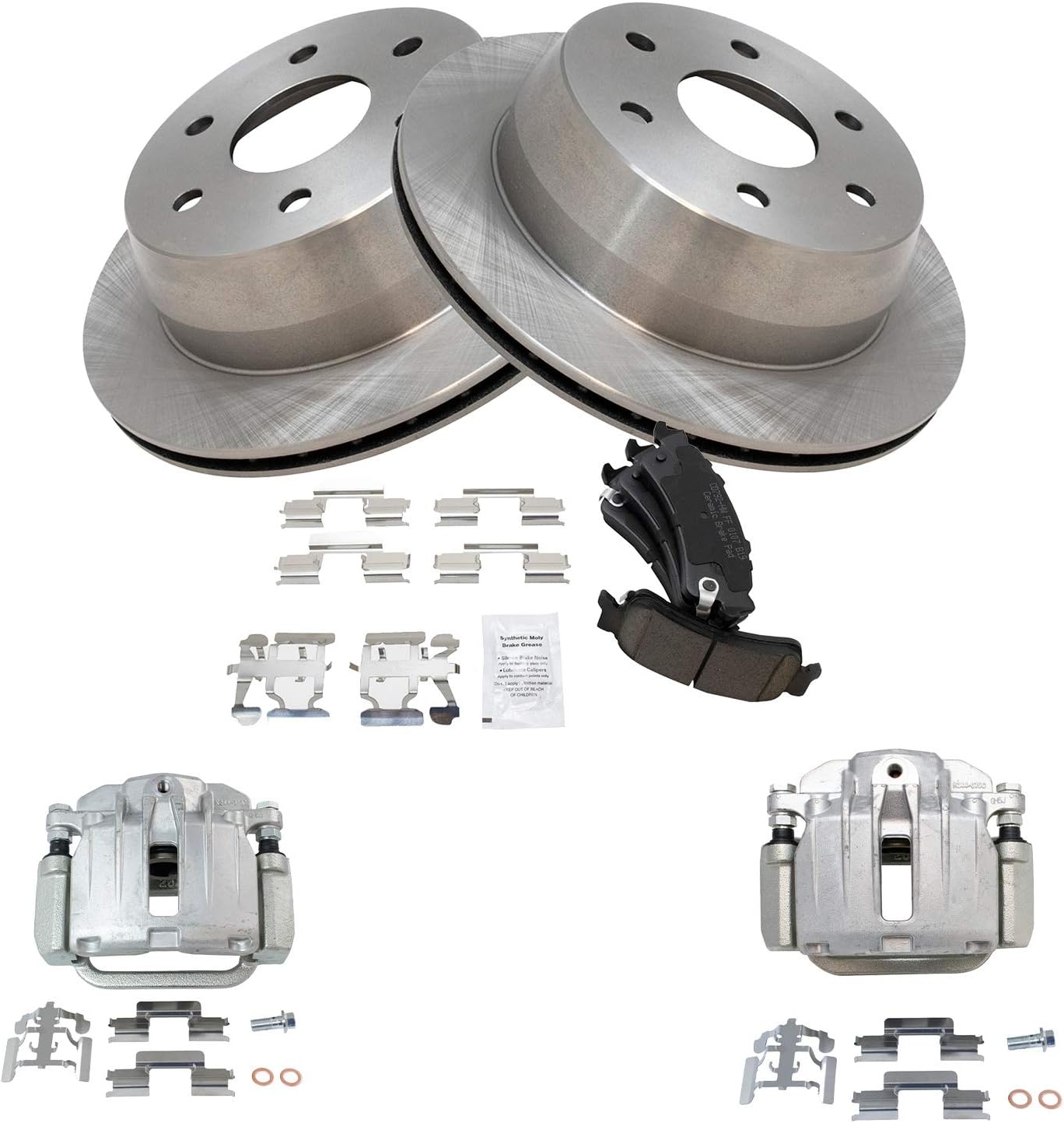 TRQ Rear Brake Pad and Rotor Set Ceramic Vented Rotors Calipers Compatible with 2003-2006 Chevrolet Silverado GMC Sierra 1500 2007 Silverado Sierra 1500 Classic