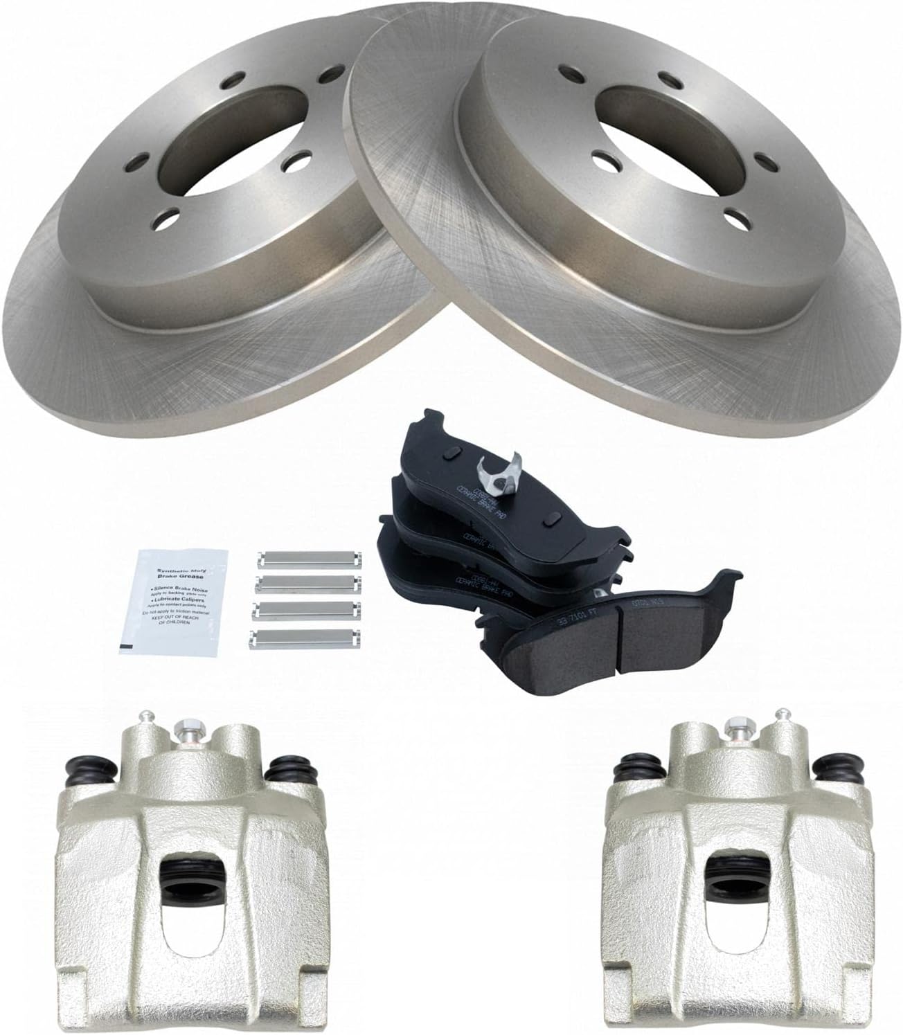 TRQ Rear Brake Pad and Rotor Set Ceramic Solid Rotors Calipers Compatible with 2002-2005 Ford Explorer 2002-2005 Mercury Mountaineer