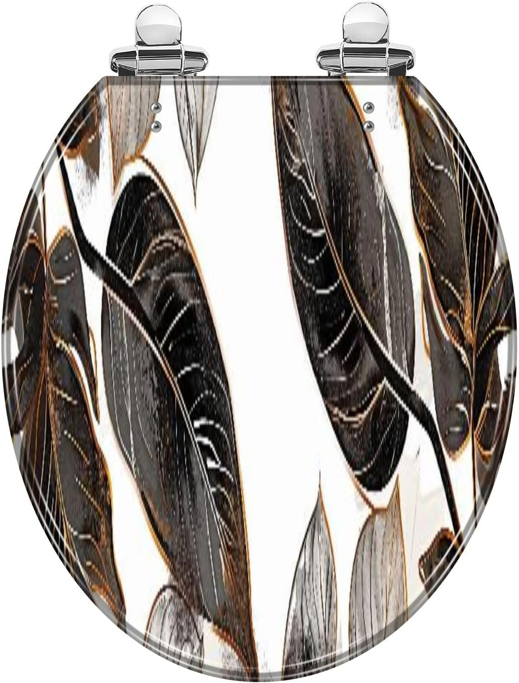 Round Toilet Seat Palm leaves gold black white marble artistic covers colorful texture Resin Toilet Seat Quietly Close Quick Release Hinges Decorative Toilet Seat with Cover Easy to Install