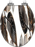 Round Toilet Seat Palm leaves gold black white marble artistic covers colorful texture Resin Toilet Seat Quietly Close Quick Release Hinges Decorative Toilet Seat with Cover Easy to Install