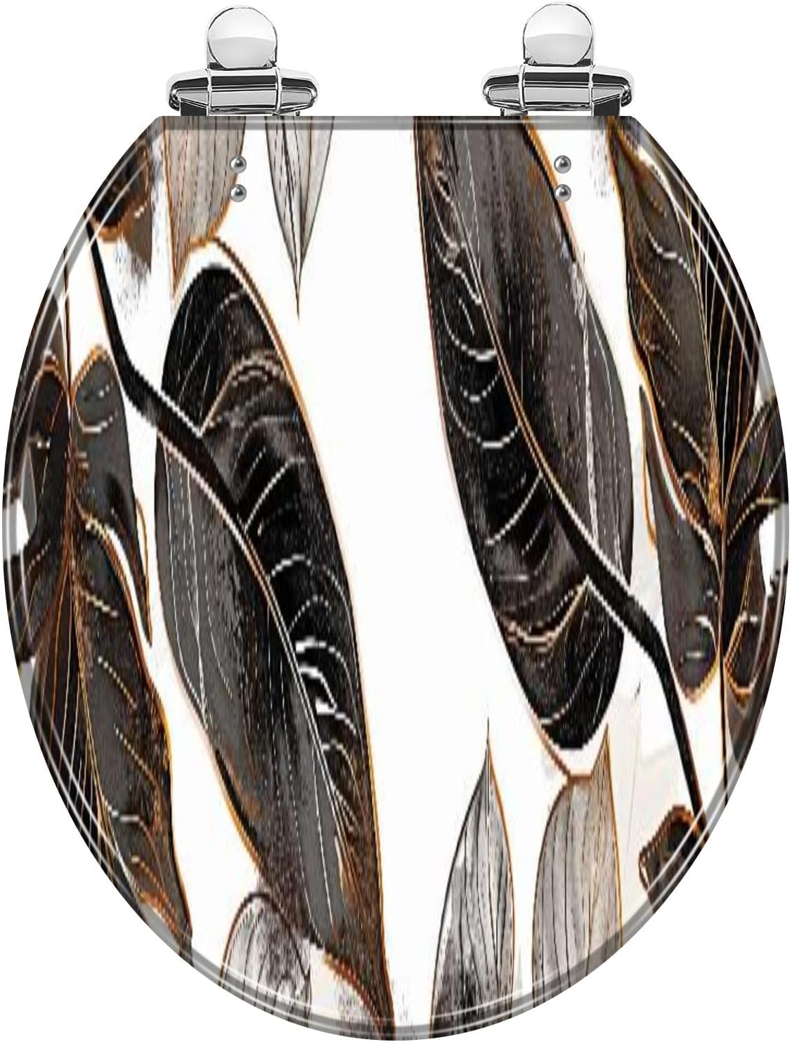 Round Toilet Seat Palm leaves gold black white marble artistic covers colorful texture Resin Toilet Seat Quietly Close Quick Release Hinges Decorative Toilet Seat with Cover Easy to Install