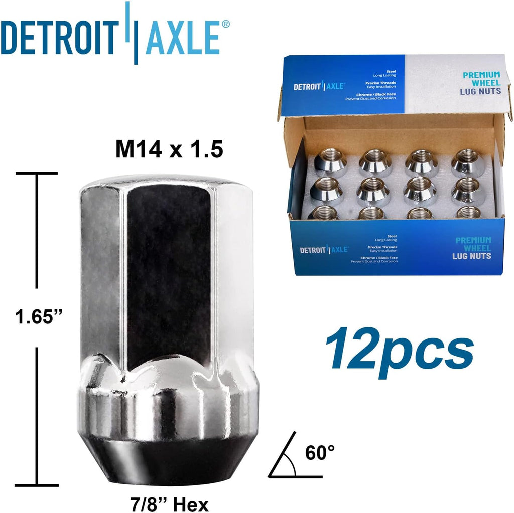 Detroit Axle - Front Disc Brake Rotors + Ceramic Brake Pads w/12pc Wheel Lug Nuts Replacement for 2012-2018 Ram 1500 5-Lugs - 6pc Set