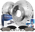 Detroit Axle - Front Brake Kit for Buick Rainier Chevy SSR Trailblazer EXT GMC Envoy XL Isuzu Ascender Drilled & Slotted Disc Brake Rotors Replacement Ceramic Brakes Pads: 12.8' inch Rotor