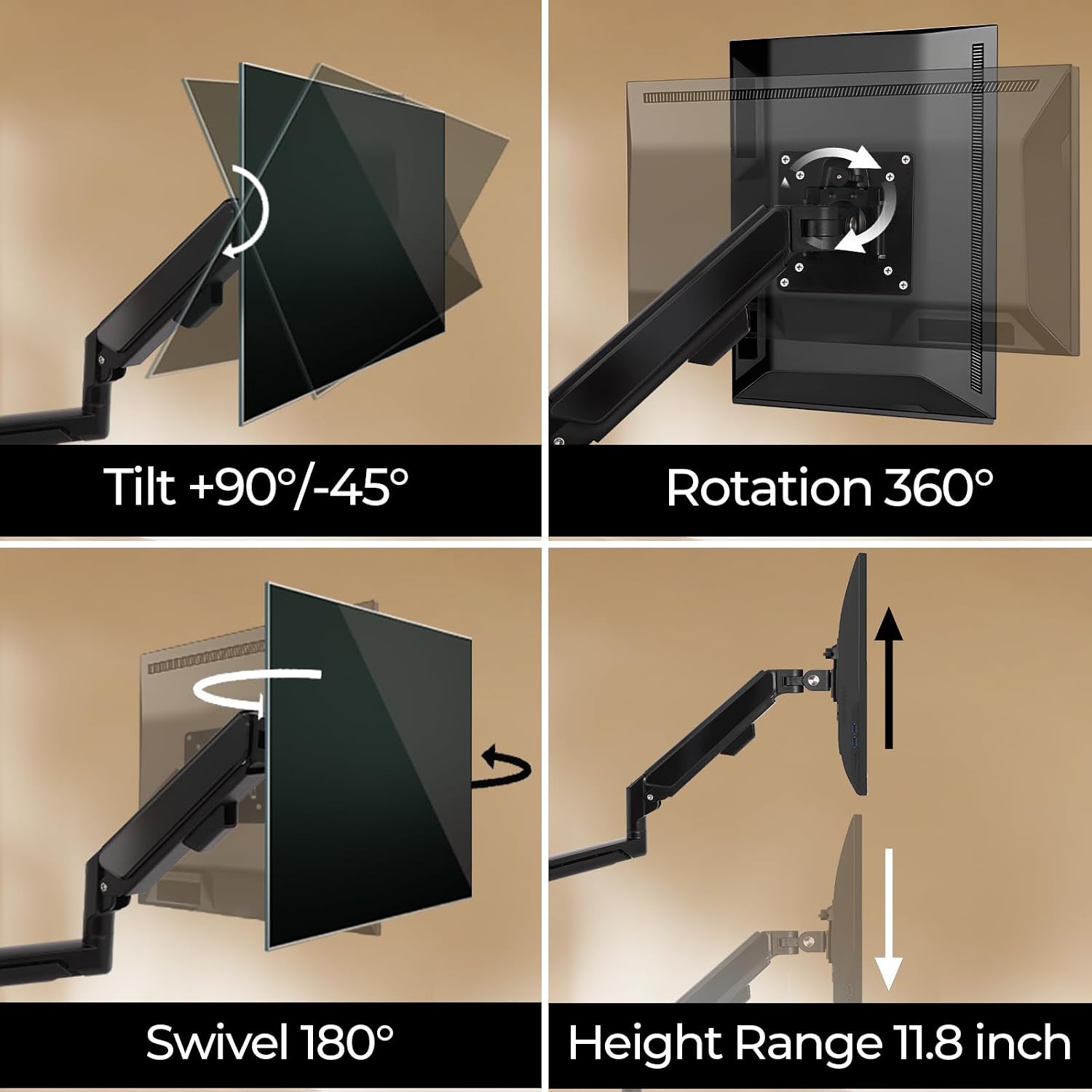 Triple Monitor Mount - Vesa Mount，Gas Spring Adjustable 3 Monitor Desk Stand with Swivel，Tilt，and Clamp Functions for Computer Screens from 17-32 Inches，Each Stand Holds 19.8 LBS