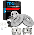 TRQ Performance Front Brake Pad and Rotor Set Ceramic Vented Coated Slotted Drilled Rotors Calipers Compatible with 2013-2015 Mazda CX-5