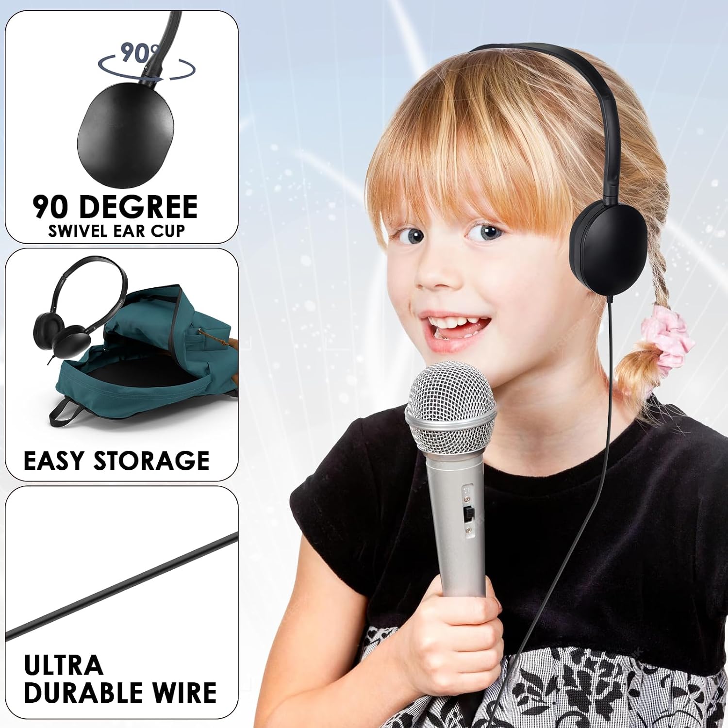 Classroom Kids Headphones Bulk 100 Pack Class Set of Headphones for Students Children Toddler Boys Girls Teen and Adult (Black)