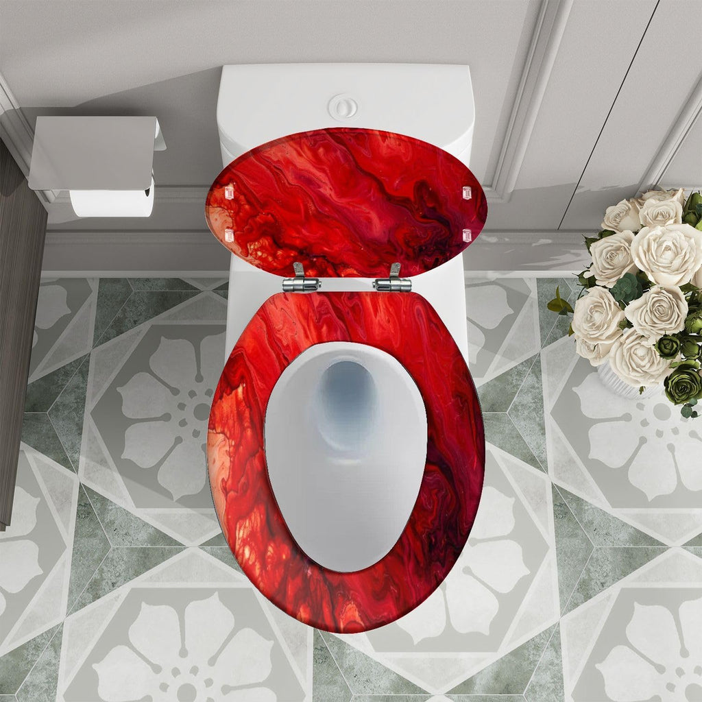 Elongated Toilet Seat abstract red paint acrylic marble mix Resin Toilet Seat Quietly Close Quick Release Hinges Decorative Toilet Seat with Cover Easy to Install, Style 6
